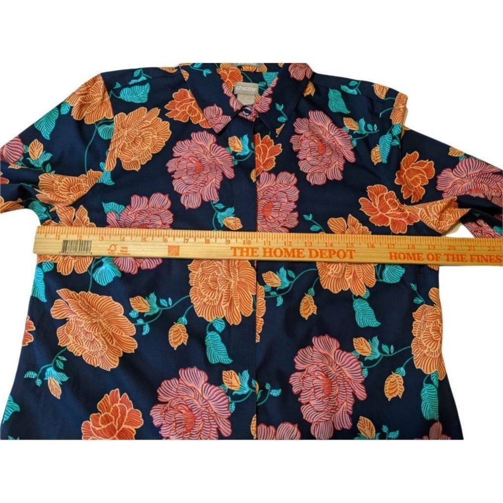 Chicos Womens Button Front Blouse Multicolor Floral 3/4 Sleeve No Iron Size 0 (4 - Picture 8 of 11